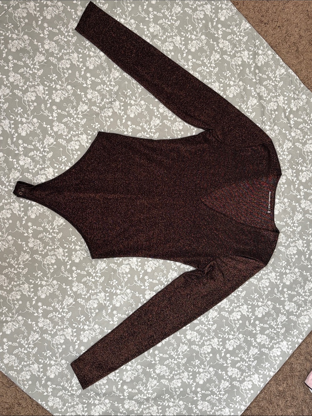 Abercrombie & Fitch Metallic Brown Long Sleeve Bodysuit